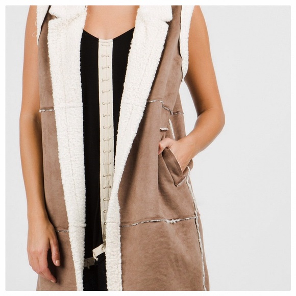 Brown Sugar Suede & Sherpa Long Duster Vest - Picture 5 of 9